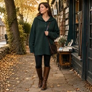 Aerie Womens Dark Green Waffle Knit Henley Collared Sweater Size Medium Baggy